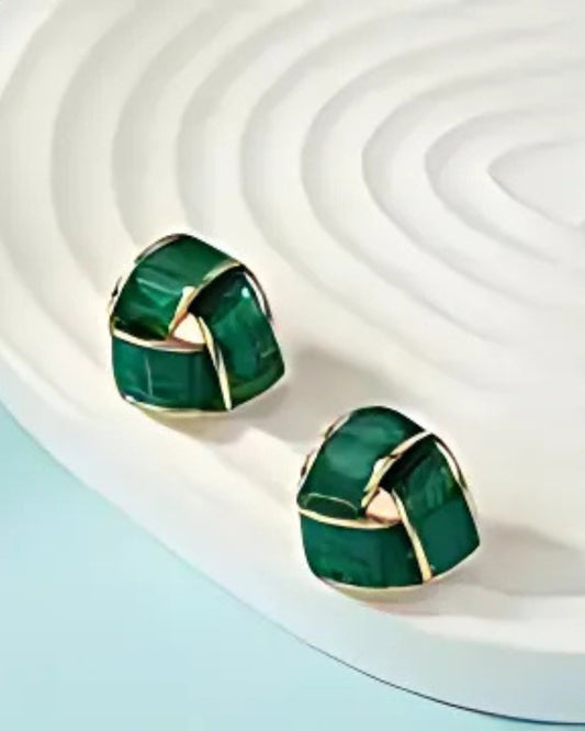 Unique Green Enamel Triangle Shaped Stud Earrings Zinc Alloy Jewelry Vintage Bohemian Style